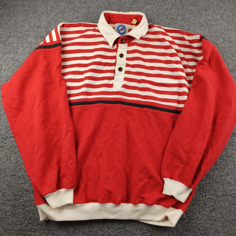 VTG Sweatshirt Where's Waldo Mens Small Red White Striped Polo Pullover